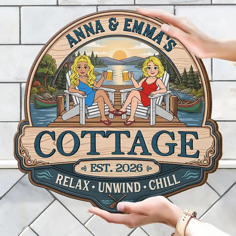 Outdoor Decor,Lake,Gift For Couples,Vector,Happy - Couple Welcome To Our Lake House - Personalized Custom Shaped Wood Sign