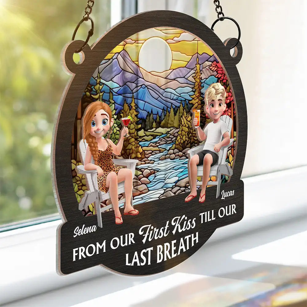 Gift For Couples,Gift For Husband,Gift For Wife,Gift For Boyfriend,Gift For Girlfriend,Happy - Couple You And Me We Got This Beach Lake Campsite View - Personalized Window Hanging Suncatcher Ornament