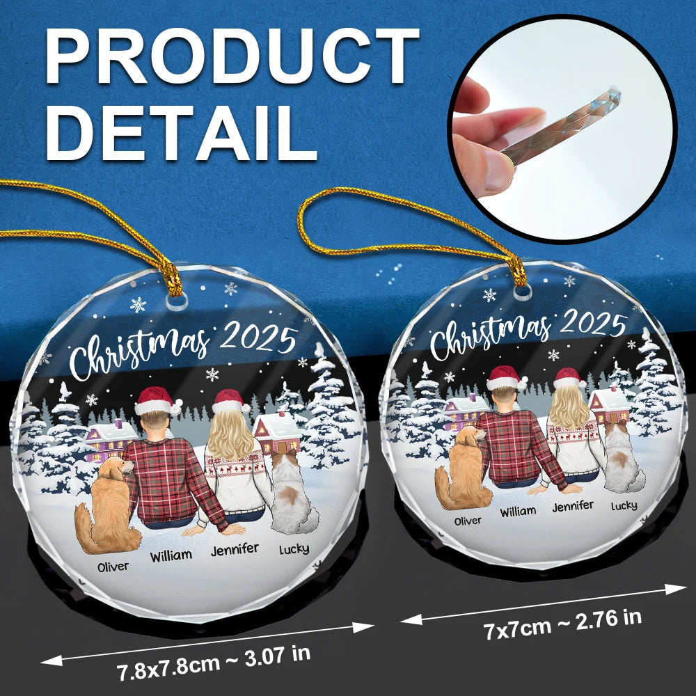 Gift For Couples,Pet Lovers,Pet Couple,Gift For Husband,Gift For Wife,Gift For Boyfriend,Gift For Girlfriend - Couple & Pets Christmas 2024 - Personalized Circle Glass Ornament
