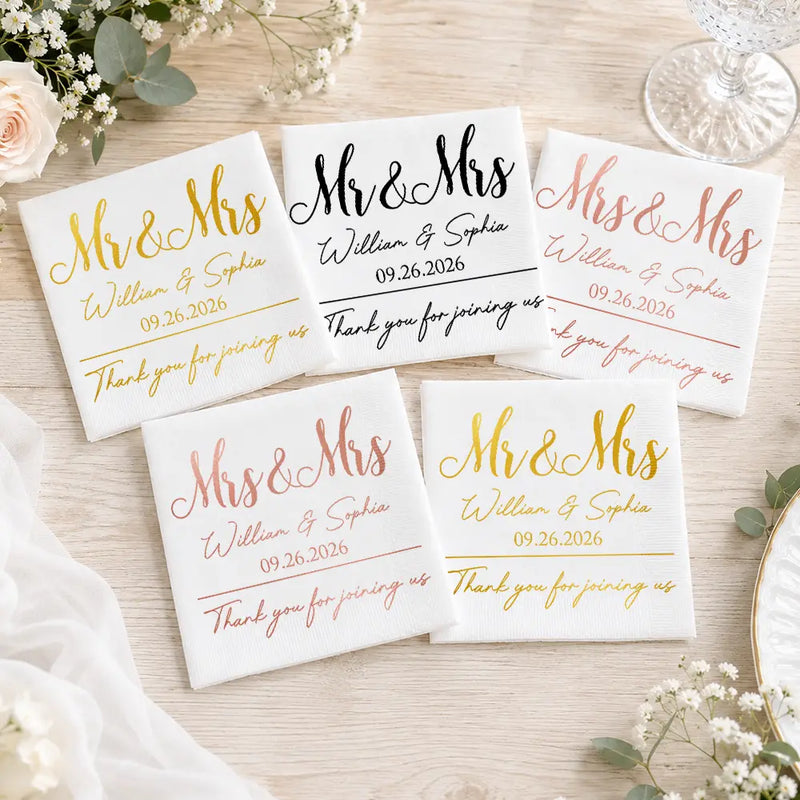 Romantic,Gift For Couples,Wedding,Custom Text - Couples Mr. & Mrs. Wedding Engaged Bachelor Bachelorette Party - Personalized Cocktail Napkins