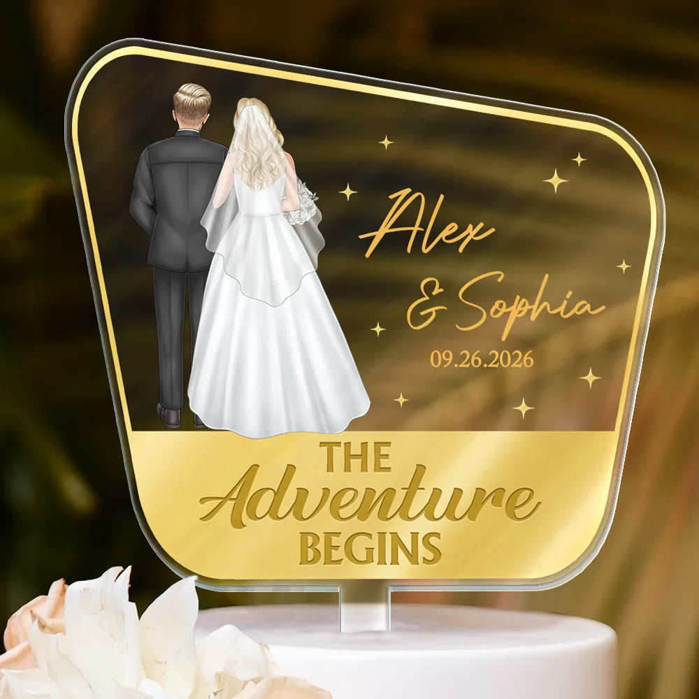 Couples Wedding The New Adventures Begins - Personalized Acrylic Cake Topper