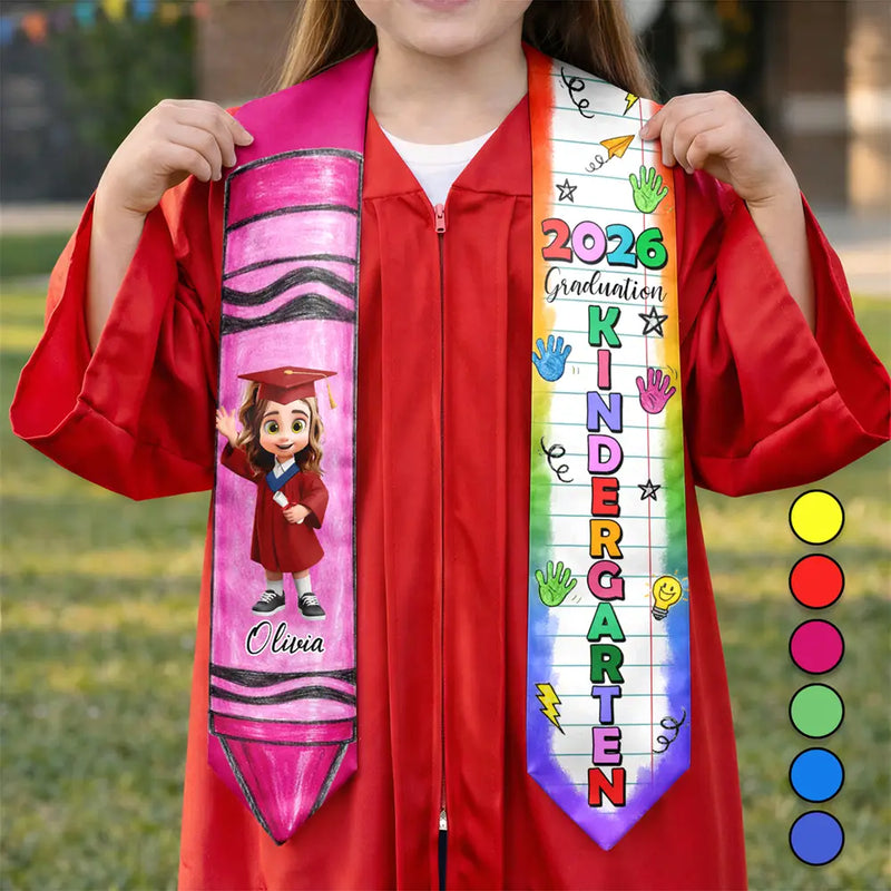 Gift For Kids,Gift For Grandkids,Grandpa - Grandkids,Grandma - Grandkids,Graduation,Happy - Crayon Graduation 3D Effect Kid - Personalized Kid Graduation Stole