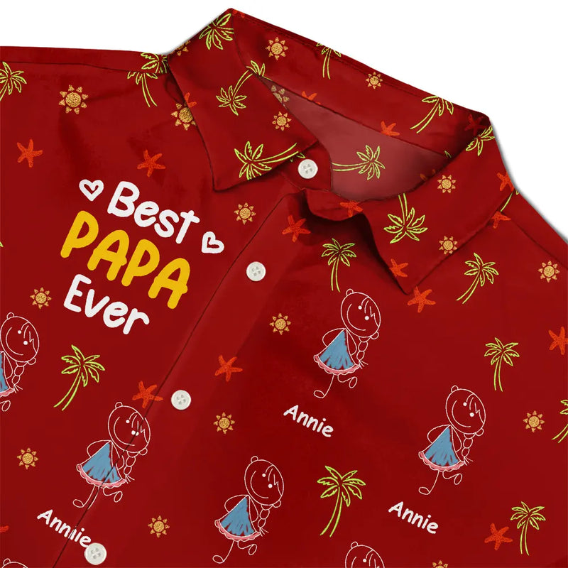 Gift For Father,Gift For Grandpa,Funny,Non-Eng,Icon,Humorous - Crayon Kids Doodle Child Drawing Best Dad Grandpa Ever - Personalized Hawaiian Shirt