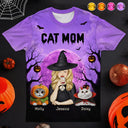 Playful, Halloween, Cat Mom, Gift For Mother, Pet Lovers, Vector - Cat Mom Halloween Witchy Cat Lovers - Personalized Full Print T Shirt