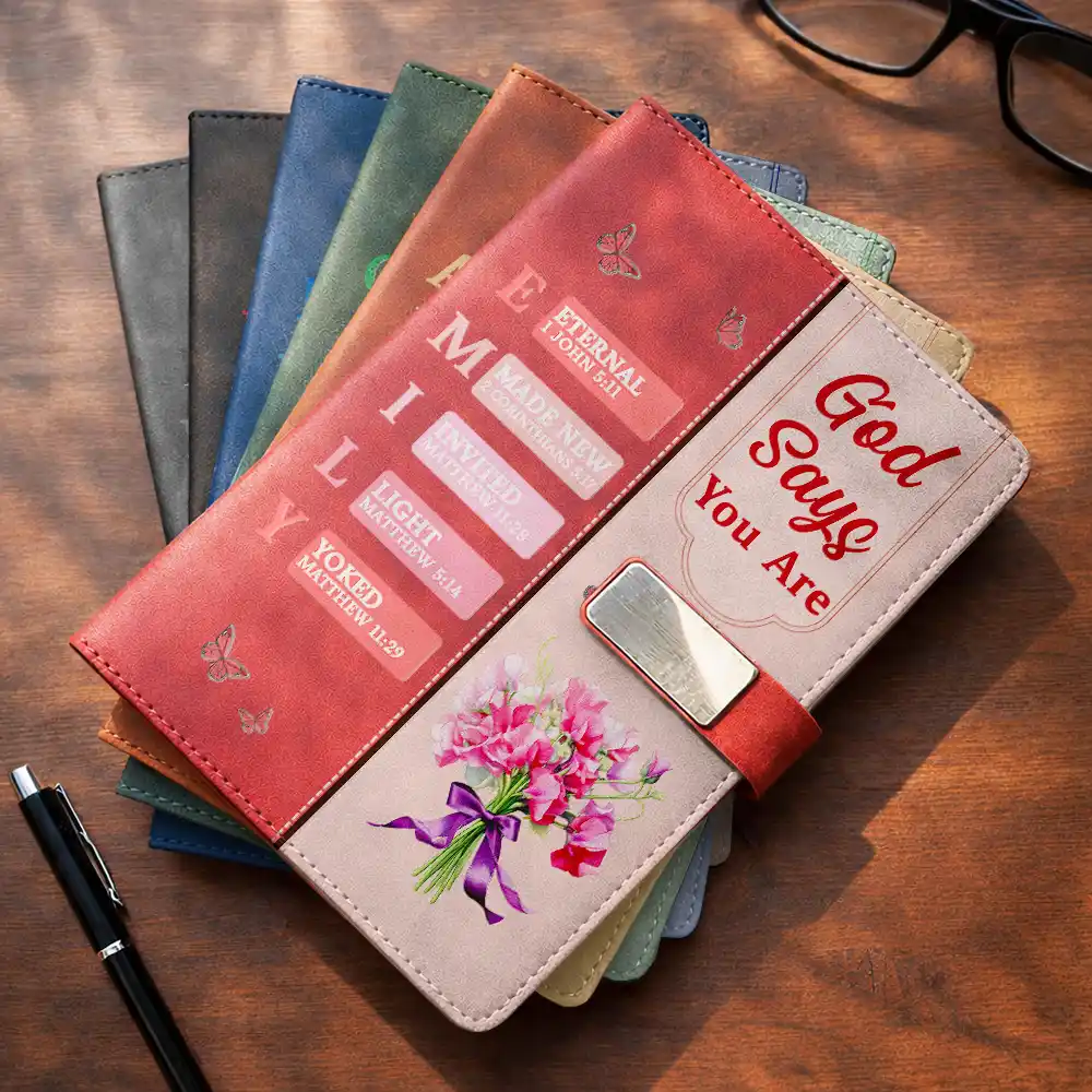 Gift For Wife,Gift For Girlfriend,Gift For Yourself,Gift For Women,Gift For Aunt,Gift For Mother,Gift For Grandma,Gift For Daughter,Gift For Sisters,Gift For Bestie,Happy,Christian,Icon - Created With A Purpose Birth Month Flower - Personalized Leather Notebook Set