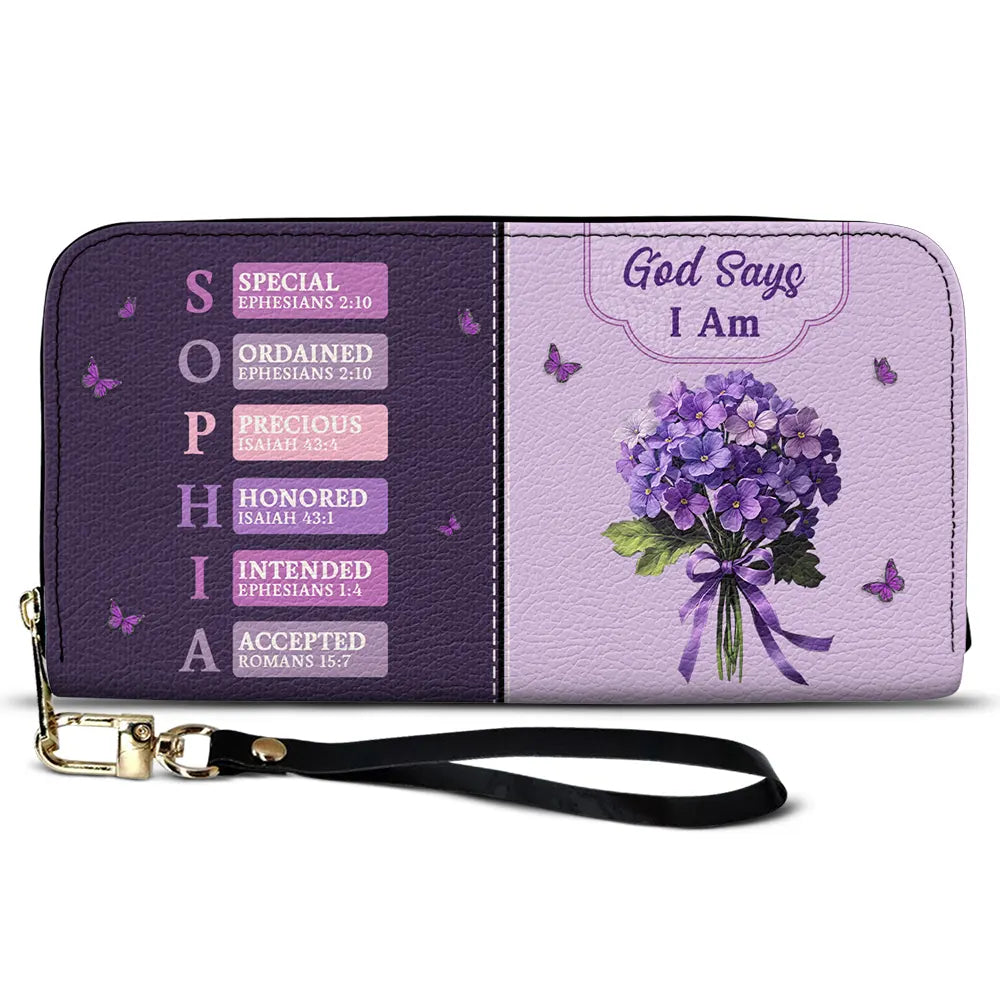 Created With A Purpose Birth Month Flower - Personalized Leather Long Wallet