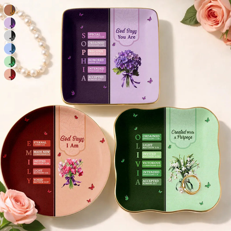Gift For Wife,Gift For Girlfriend,Gift For Yourself,Gift For Women,Gift For Aunt,Gift For Mother,Gift For Grandma,Gift For Daughter,Gift For Sisters,Gift For Bestie,Happy,Christian,Non-Eng,Icon - Created With A Purpose Birth Month Flower - Personalized Ring Dish