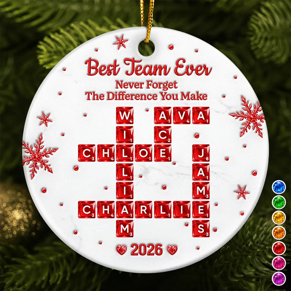 Crossword 3D Inflated Effect Best Team Ever Never Forget The Difference You Make - Personalized Circle Ceramic Ornament
