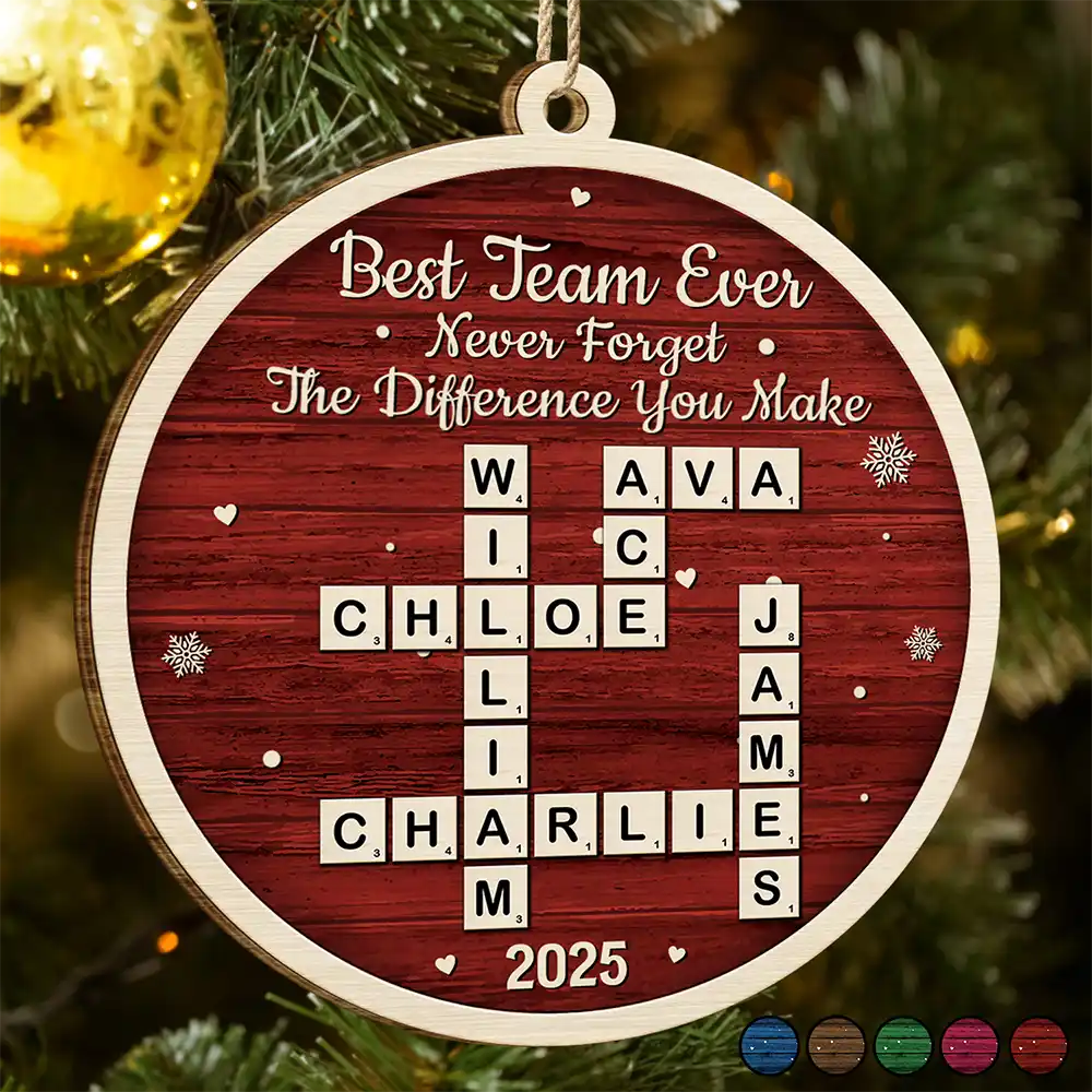 Gifts For Colleagues,Happy,Christmas - Crossword Best Team Ever - Personalized Custom Shaped Wooden Ornament