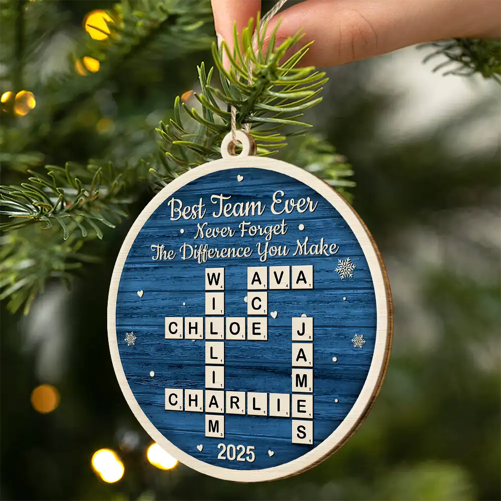 Gifts For Colleagues,Happy,Christmas - Crossword Best Team Ever - Personalized Custom Shaped Wooden Ornament