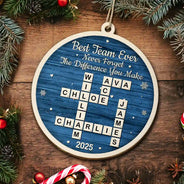 Gifts For Colleagues,Happy,Christmas - Crossword Best Team Ever - Personalized Custom Shaped Wooden Ornament