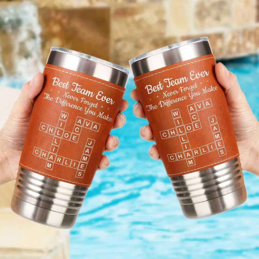 Gifts For Colleagues, Gift For Bestie, Happy - Crossword Best Team Ever Scrabble - Personalized Leather Tumbler
