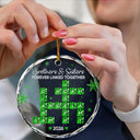Top Market,Christmas,Gift For Sibling,Cozy,Crossword - Crossword Crystal Effect Brothers & Sisters Forever Linked Together - Personalized Circle Glass Ornament