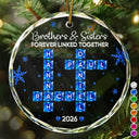 Top Market,Christmas,Gift For Sibling,Cozy,Crossword - Crossword Crystal Effect Brothers & Sisters Forever Linked Together - Personalized Circle Glass Ornament