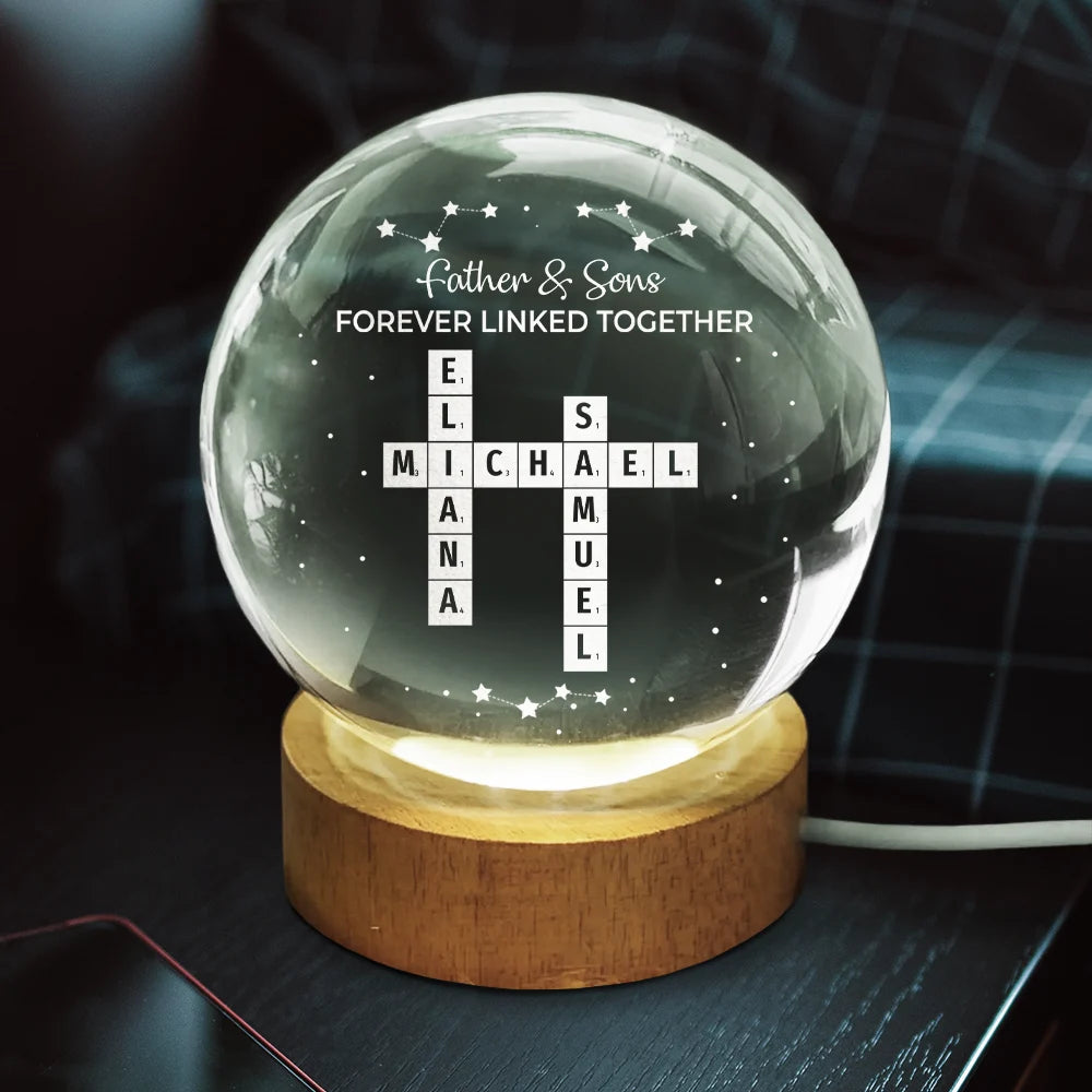Family - Crossword Family Relationship Forever Linked Together - Personalized Crystal Globe Lamp