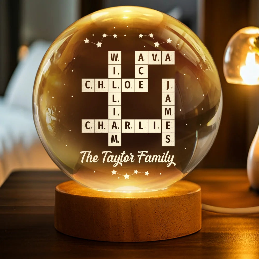 Crossword Loving Family Siblings Besties - Personalized Crystal Globe Lamp