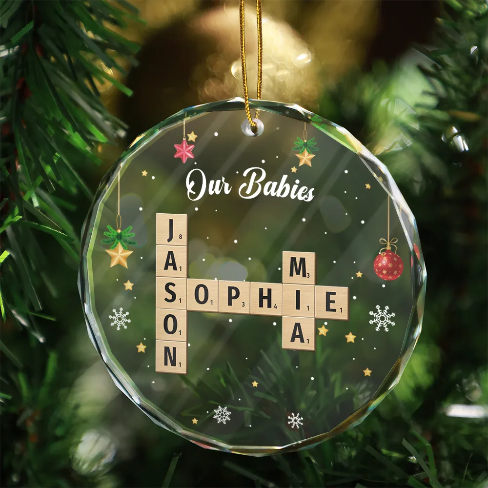 Christmas,Family,Parents,Gift For Kids,Gift For Grandparents,Gift For Grandkids,Happy - Crossword Our Grandkids - Personalized Circle Glass Ornament