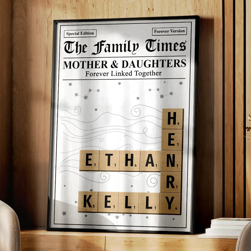 Family,Gift For Mother,Gift For Father,Mom - Daughters (Adult),Mom - Daughters (Young),Mom - Children,Dad - Daughters (Adult),Dad - Daughters (Young),Dad - Sons,Dad - Children,Gift For Sibling,Cousin,Christmas,Love - Crossword The Family Times - Personalized Poster