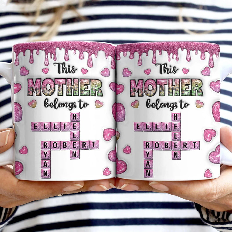 Gift For Mother,Gift For Grandma,Happy,Crossword - Crossword This Mom Grandma Belongs To - Personalized White Edge-to-Edge Mug