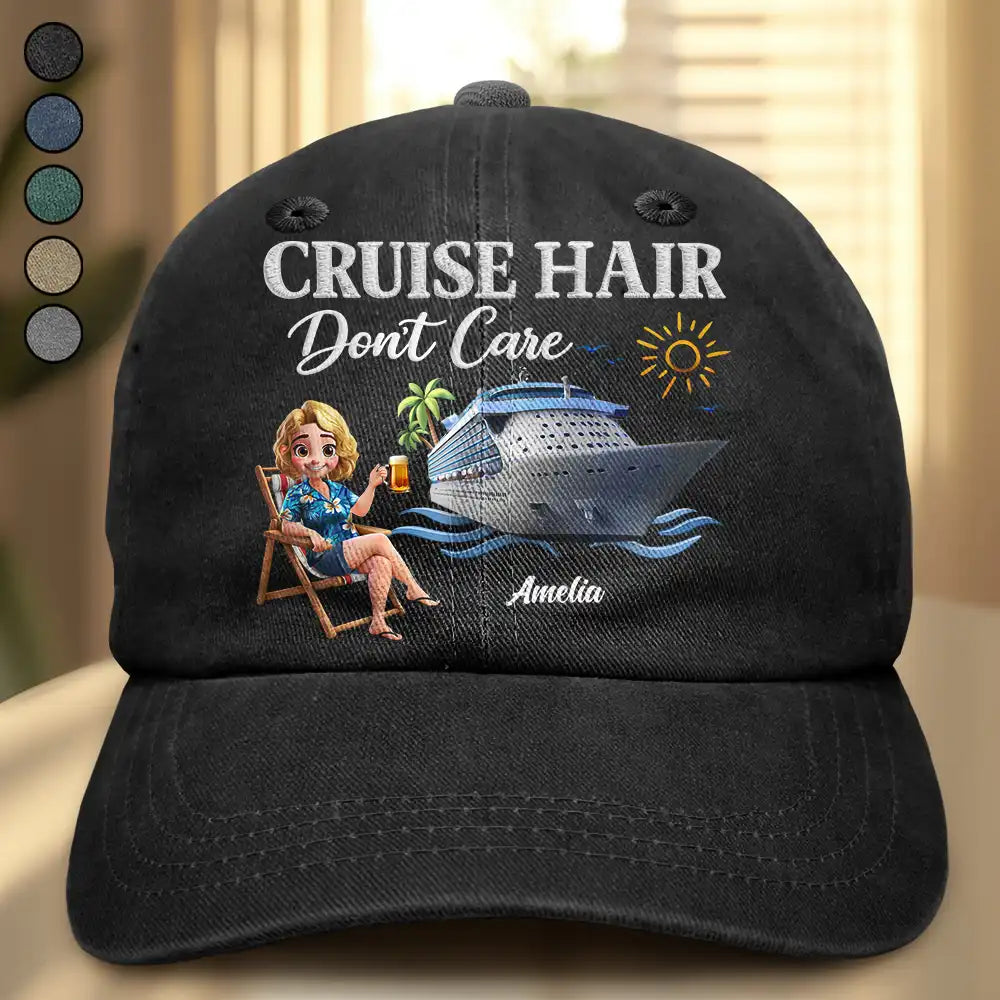 Cruise Hair Don't Care - Personalized Vintage Washed Denim Cap