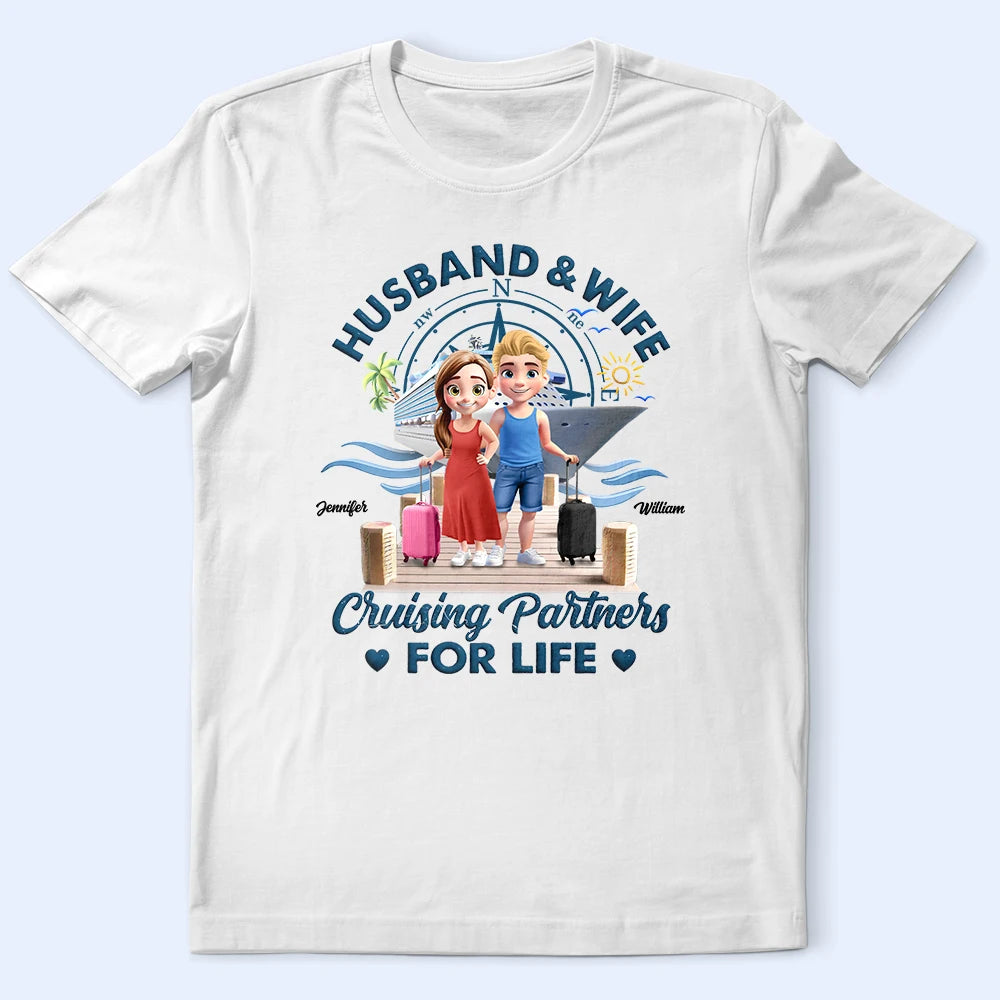 Happy,Gift For Yourself,Gift For Women,Gift For Men,Grilling - Cruising Partners For Life 3D Effect Couple - Personalized T Shirt