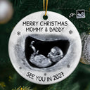 Custom Photo Baby Expecting See You In 2027 - Personalized Circle Ceramic Ornament