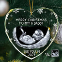 Custom Photo Baby Expecting See You In 2027 - Personalized Heart Shaped Glass Ornament