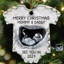 Custom Photo Baby Expecting See You In 2027 - Personalized Onesie Shaped Glass Ornament