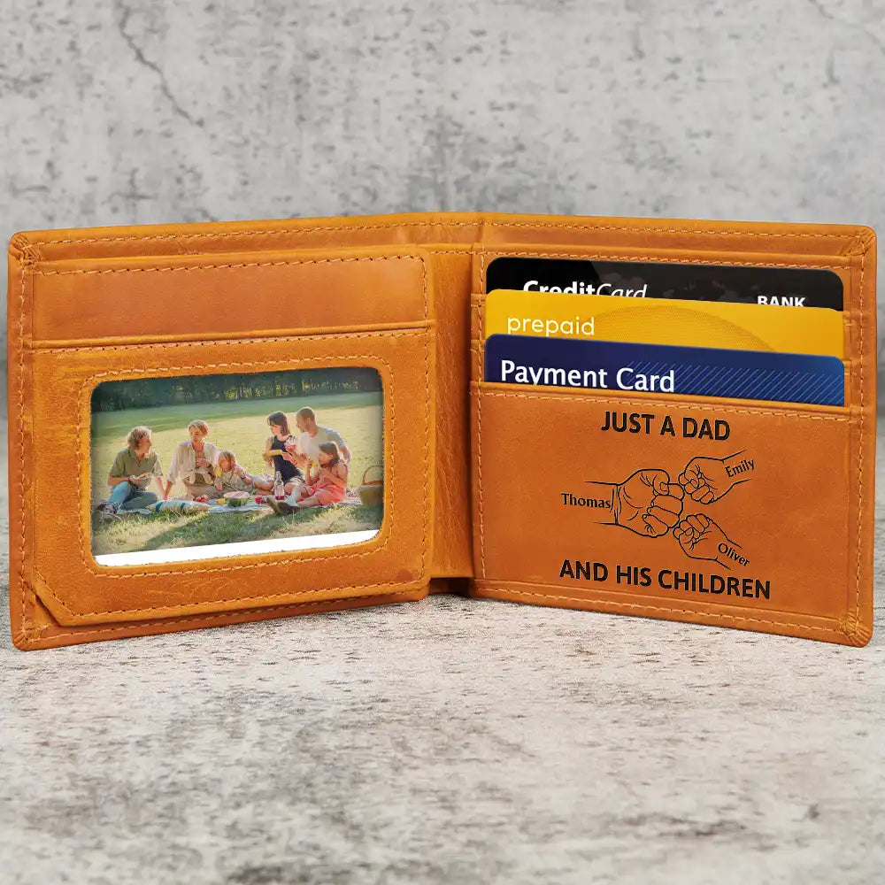 Custom Photo,Gift For Father,Dad - Daughters (Young),Non-Eng,Photo - Pencil Sketch (Bold),Icon,Proud - Custom Photo Bold Sketch Just A Dad And His Girl - Personalized Engraved Leather Wallet