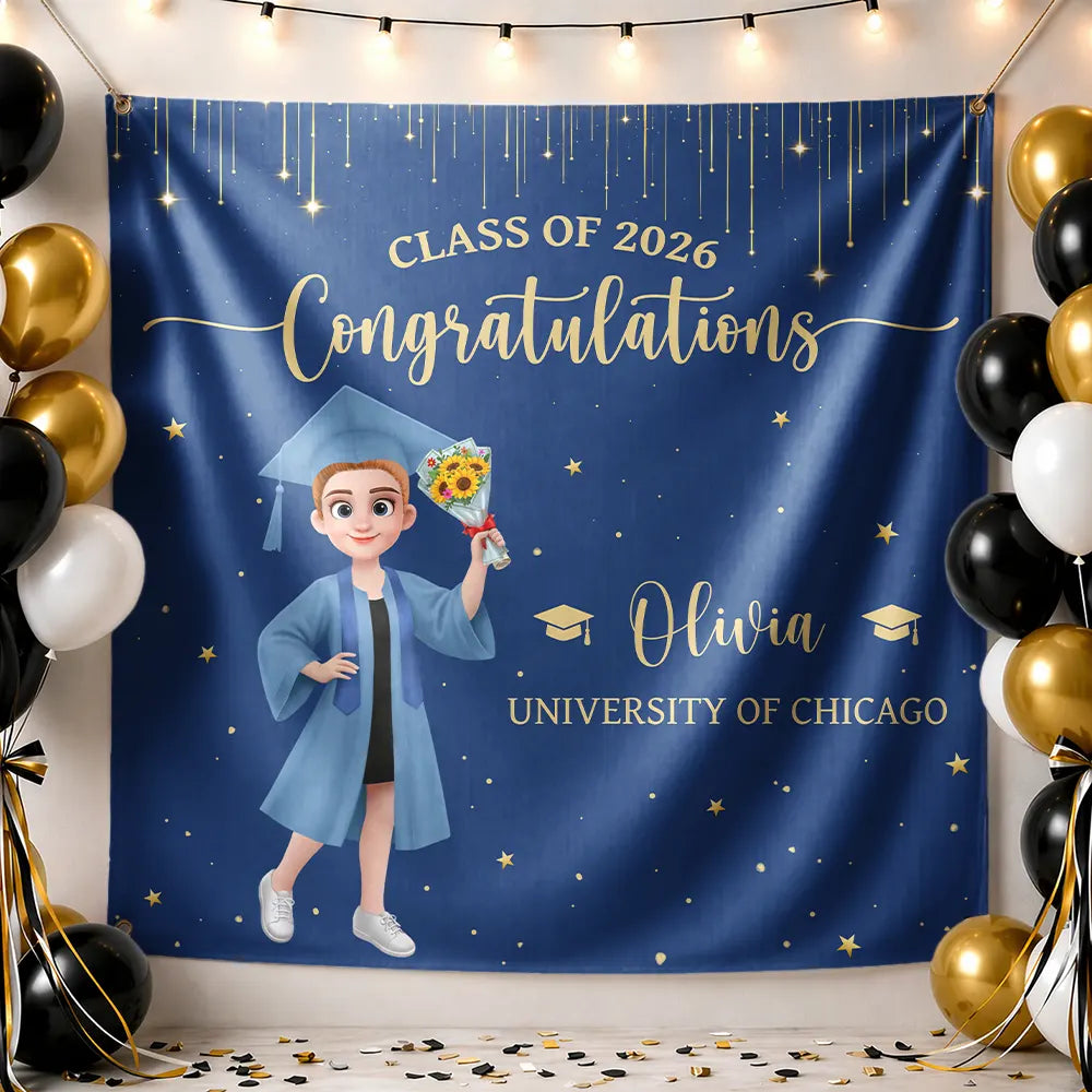 Graduation,Gift For Yourself,Gift For Bestie,Gift For Daughter,Gift For Son,Photo,Vector,Proud - Custom Photo Congratulations On Your Graduation - Personalized Backdrop