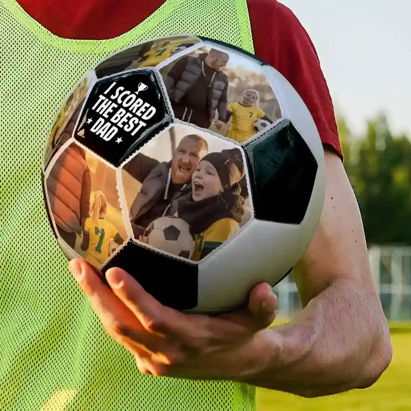 Gift For Father,Sport Dad - Custom Photo I Scored The Best Dad - Personalized Soccer Ball