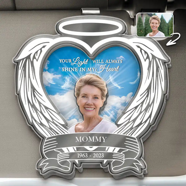 Memorial, Sad, Custom Photo - Custom Photo Memorial Your Light Will Always Shine In My Heart - Personalized Custom Shaped Acrylic Car Visor Clip