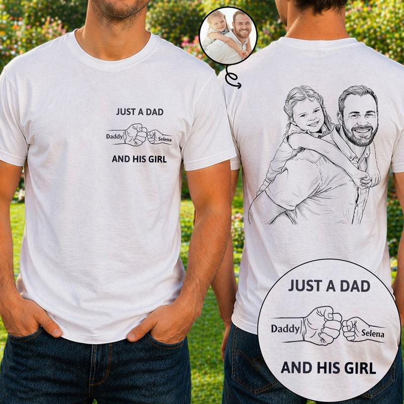 Father's Day Gifts, Custom Photo Pencil Sketch Just A Dad And His Girl - Personalized T Shirt