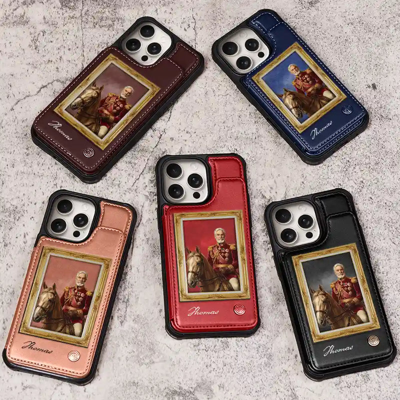 Gift For Father,Custom Photo,Art Design,Humorous,Photo - Royal Portrait - Custom Photo Royal Portrait Art Piece For Men, Dad, Grandpa - Personalized Leather Flip Wallet Phone Case