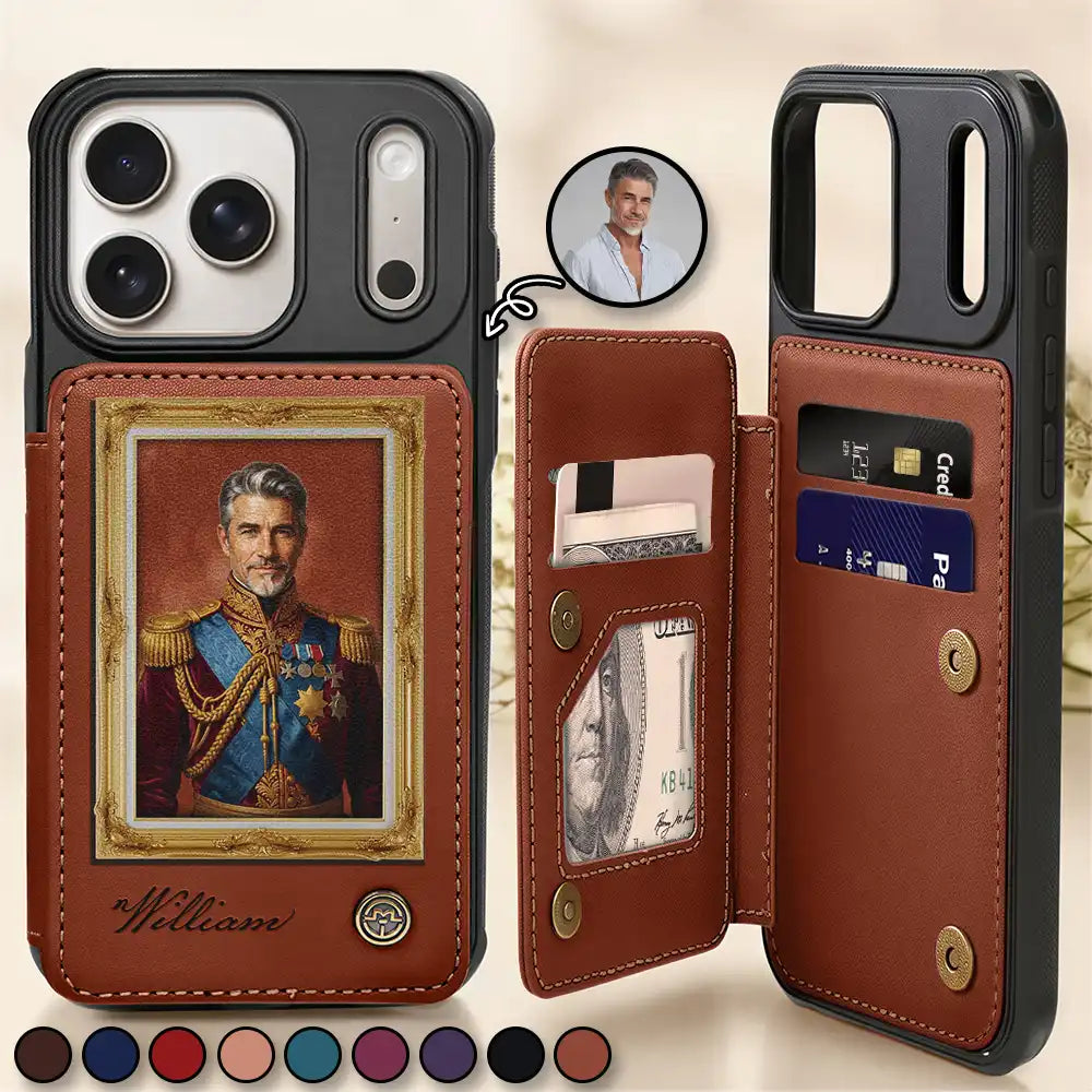Gift For Father,Custom Photo,Art Design,Humorous,Photo - Royal Portrait - Custom Photo Royal Portrait Art Piece For Men, Dad, Grandpa - Personalized Leather Flip Wallet Phone Case