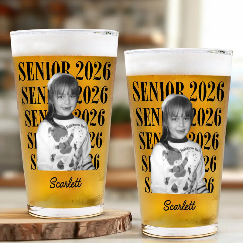 Graduation,Happy,Photo,Proud - Custom Photo Senior Vintage Portrait - Personalized Beer Glass