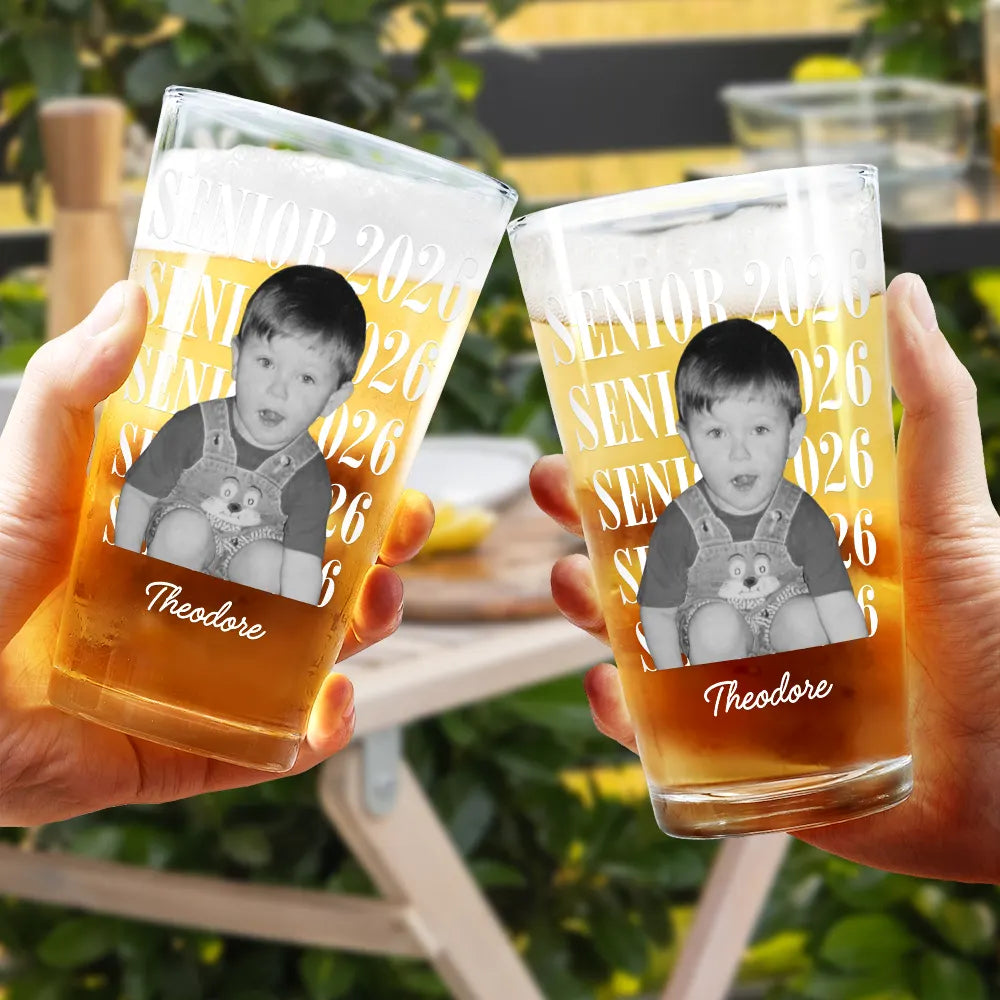 Graduation,Happy,Photo,Proud - Custom Photo Senior Vintage Portrait - Personalized Beer Glass