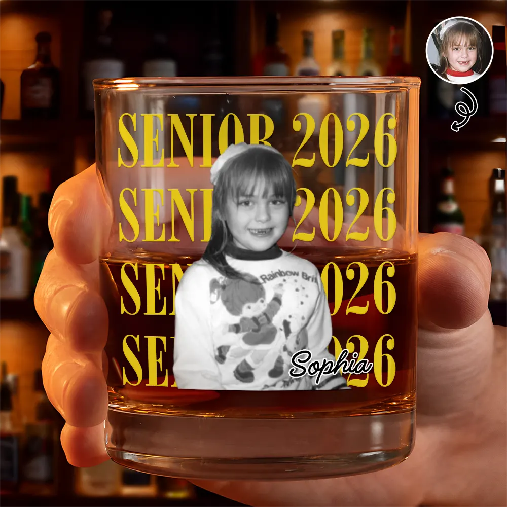 Graduation,Happy,Photo,Proud - Custom Photo Senior Vintage Portrait - Personalized Whiskey Glass