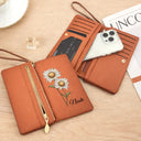 Mom - Daughters (Adult),Mom - Daughters (Young),Mom - Sons,Mom - Children,Gift For Mother,Love - Custom Birth Month Flower And Name - Personalized Tri-Fold PU Leather Wristlet Wallet