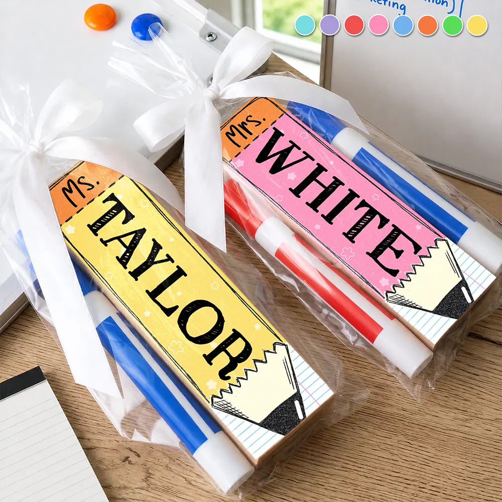 Custom Colorful Pencil Teacher's Name - Personalized Whiteboard Eraser & Marker Set