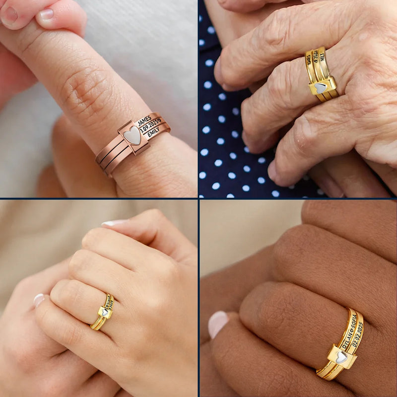 Gift For Wife,Gift For Girlfriend,Gift For Women,Gift For Yourself,Married ,Engaged,Wedding Anniversary,Anniversary,Love - Custom Couples Names With Anniversary Date - Personalized Heart Stacking Rings