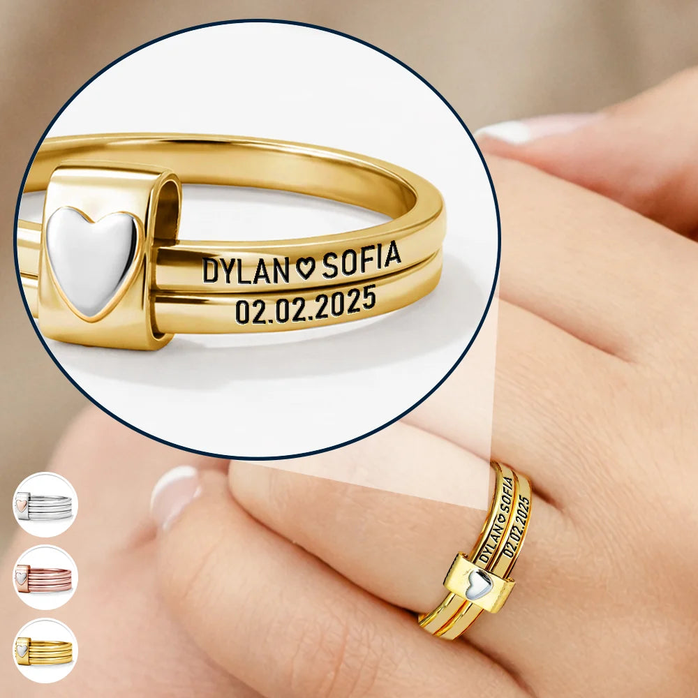 Gift For Wife,Gift For Girlfriend,Gift For Women,Gift For Yourself,Married ,Engaged,Wedding Anniversary,Anniversary,Love - Custom Couples Names With Anniversary Date - Personalized Heart Stacking Rings