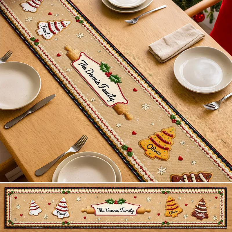 Sentimental,Christmas,Family,Icon - Custom Family Christmas Cookie - Personalized Table Runner