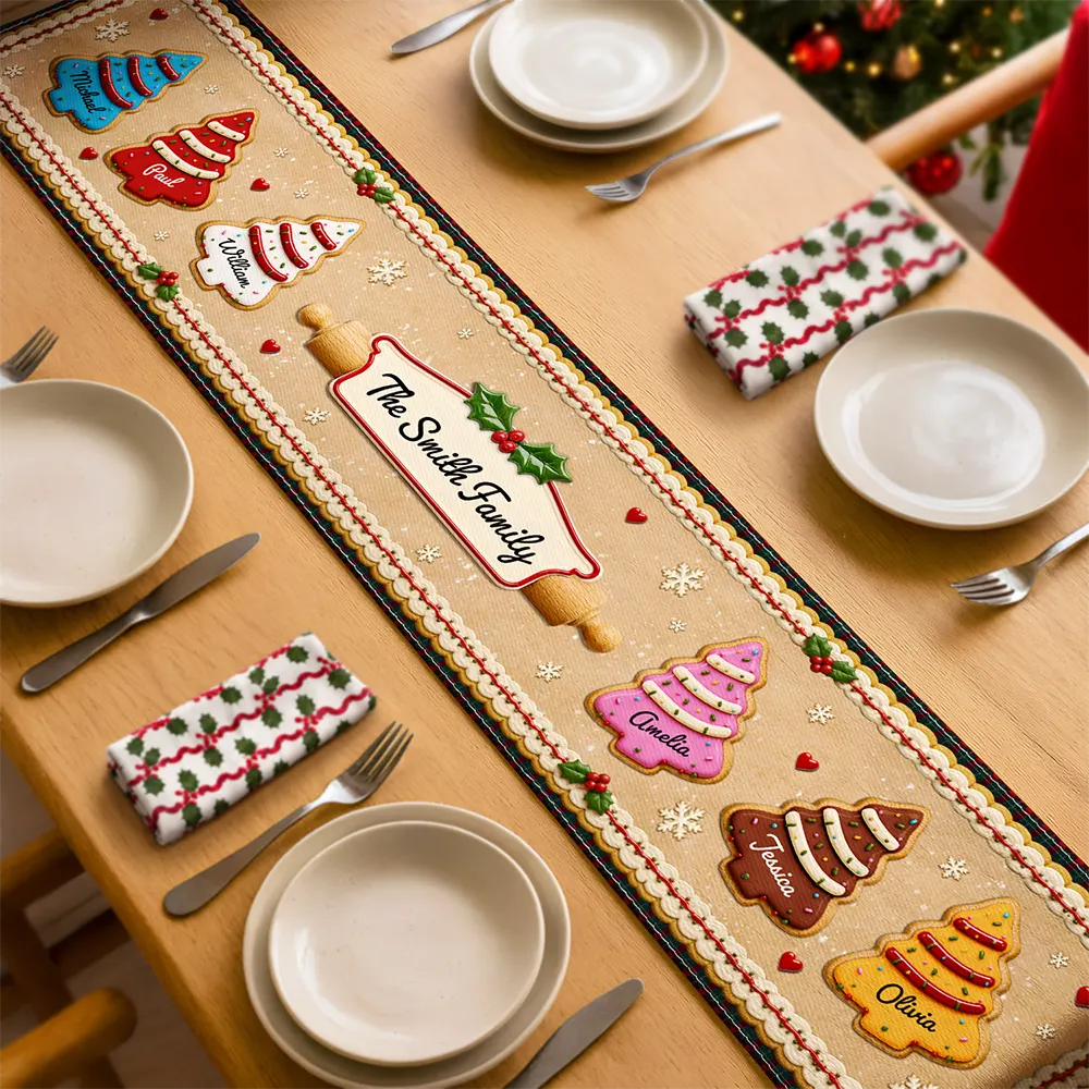 Custom Family Christmas Cookie - Personalized Table Runner