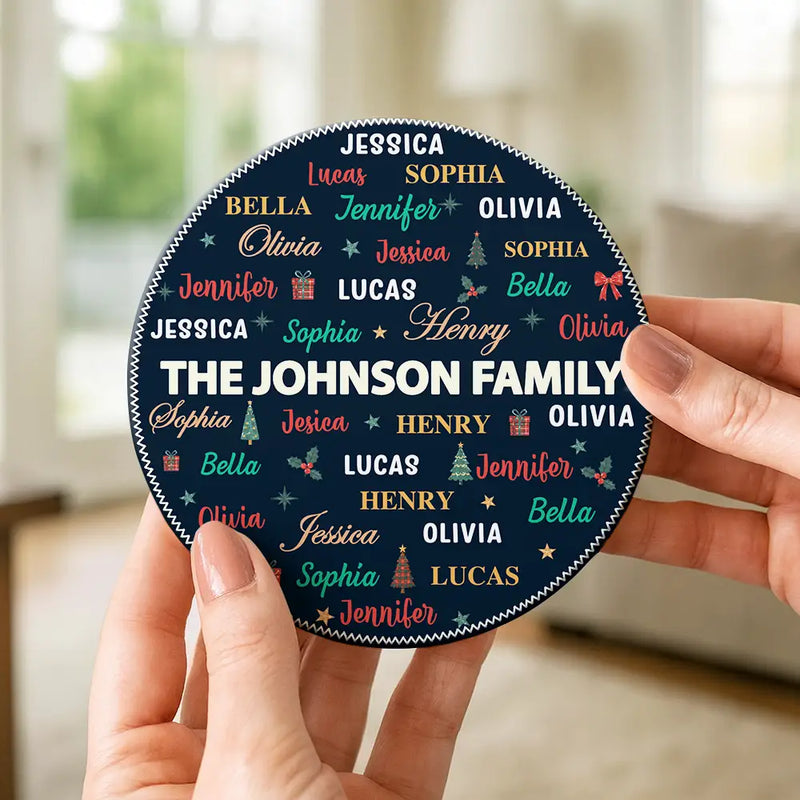 Sentimental,Christmas,Family,Custom Text - Custom Family Names Christmas - Personalized Ceramic Coaster