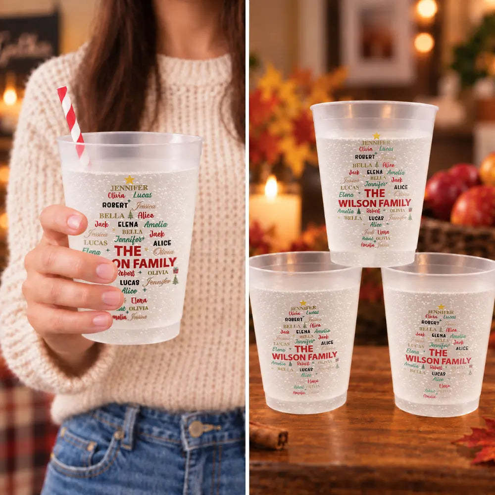 Sentimental,Christmas,Family,Custom Text - Custom Family Names Christmas - Personalized Frosted Cups