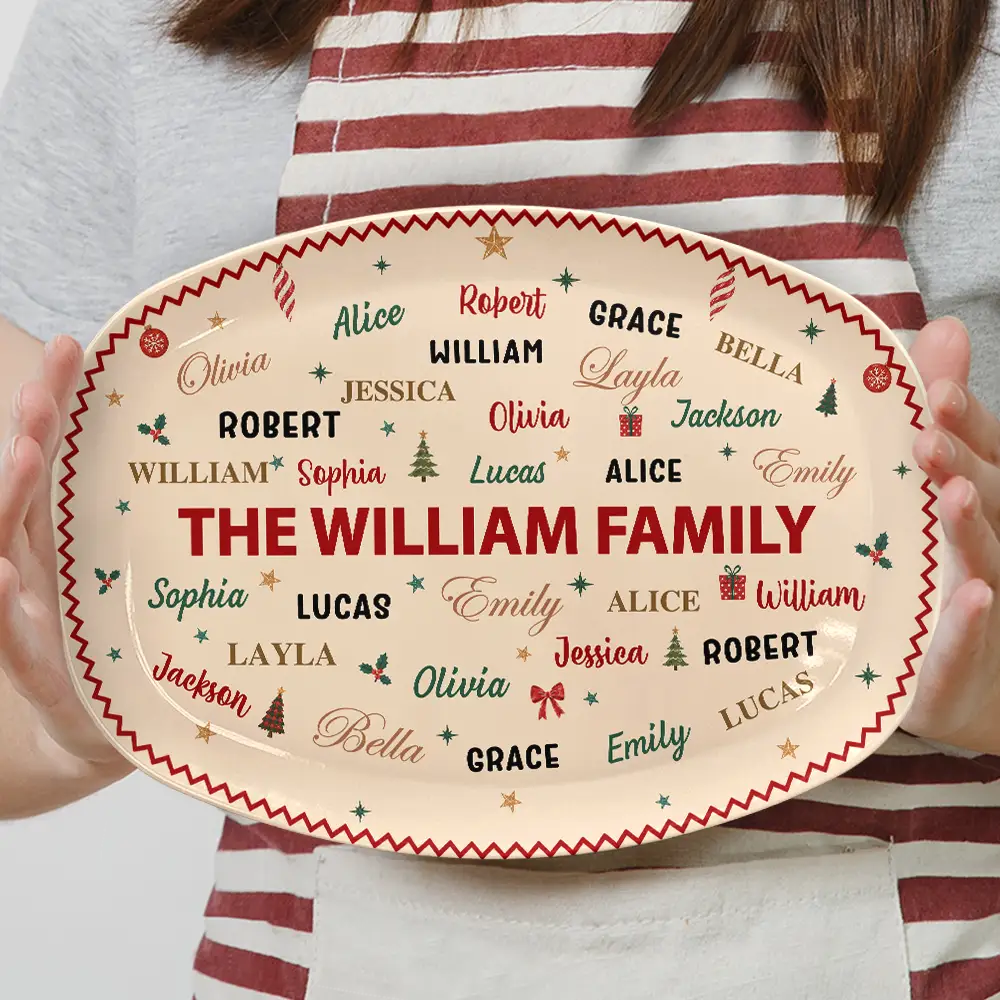 Sentimental,Christmas,Family,Cooking,Custom Text - Custom Family Names Christmas - Personalized Plate