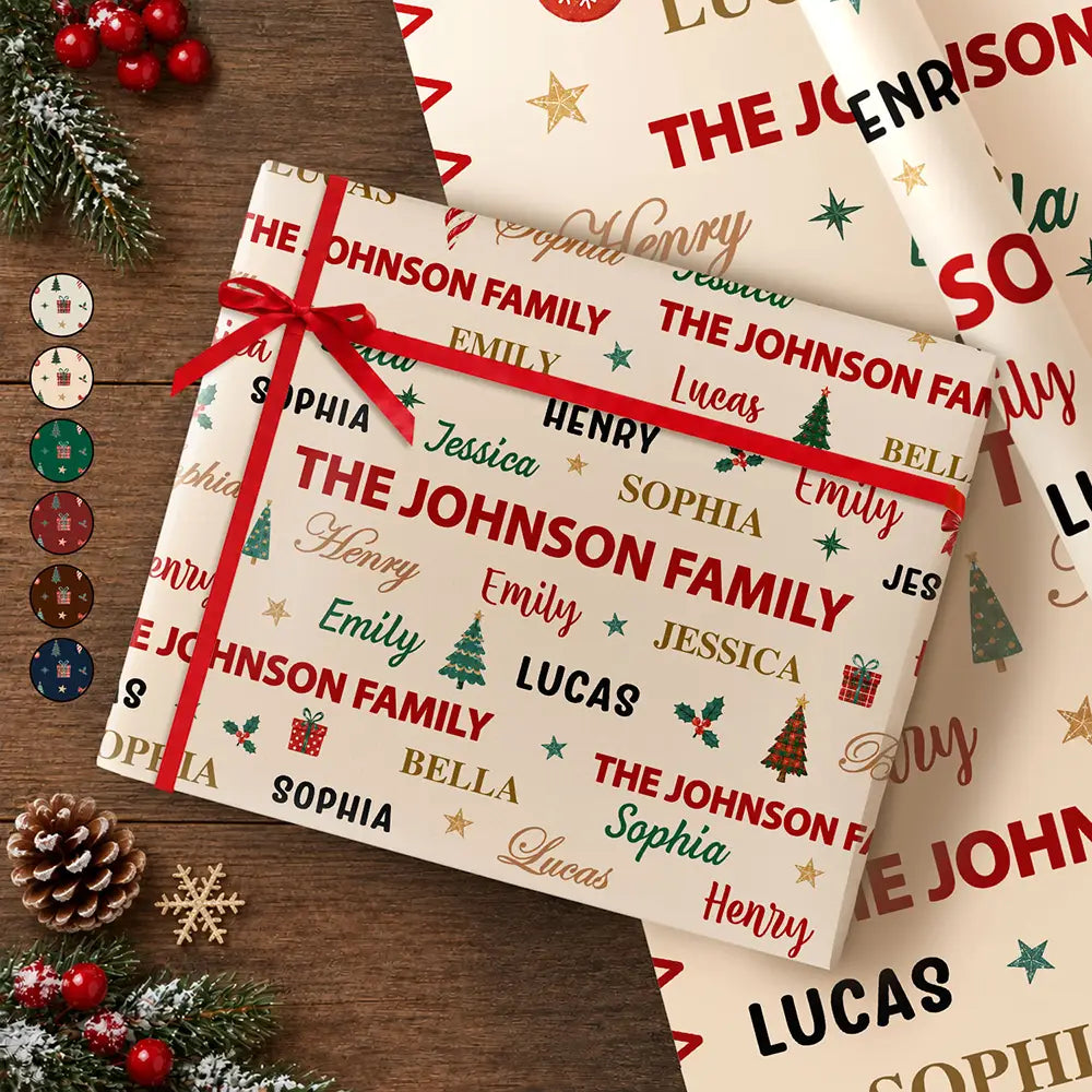 Custom Family Names Christmas - Personalized Wrapping Paper