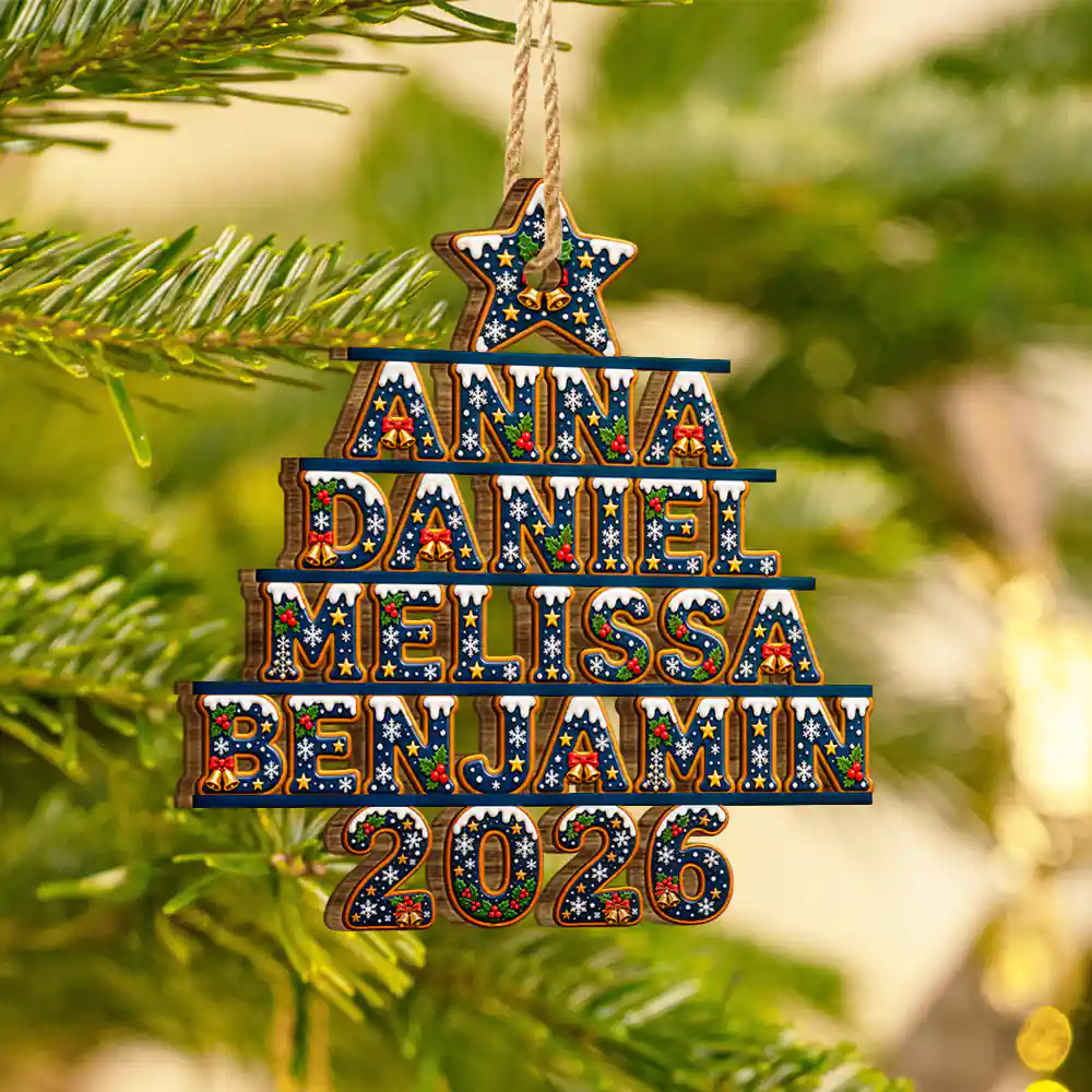 Sentimental,Christmas,Family,Icon - Custom Family Names Christmas Tree - Personalized Custom Shaped Wooden Ornament