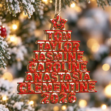 Custom Family Names Christmas Tree - Personalized Custom Shaped Wooden Ornament
